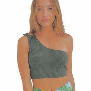 Aerie Rebel Tie Cropped Tank Top in sage green size L